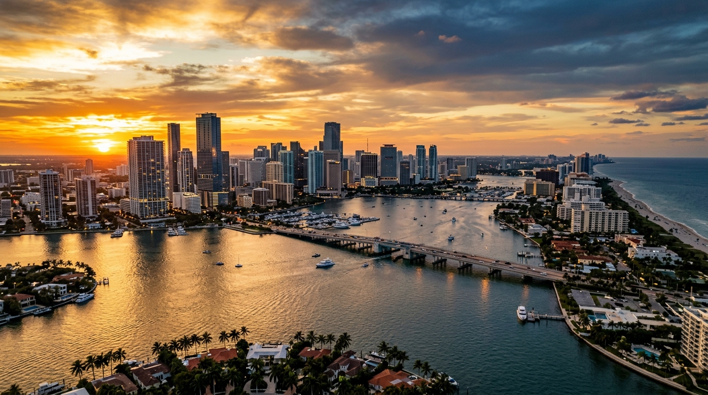Vista aérea panorámica de la ciudad de Miami, Florida